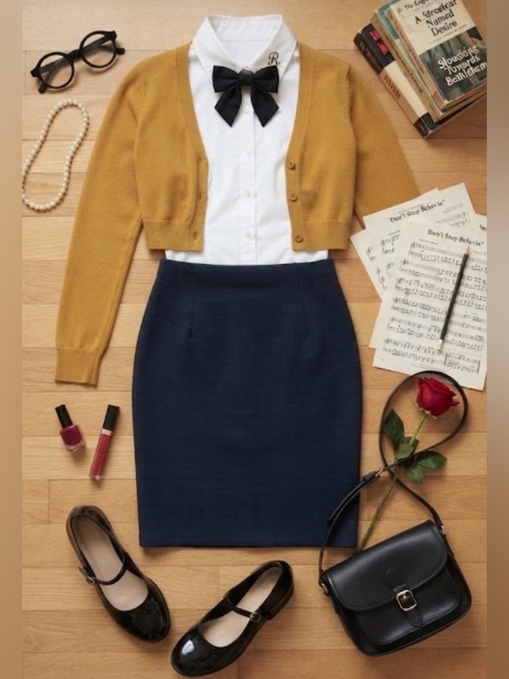 Olivia Blu | Chic Dark Blue Pencil Skirt | Size L | Glee Rachel Berry NYADA Core